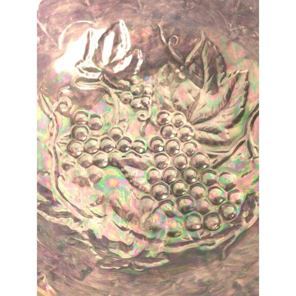 Vintage 1982 Grape & Vine Iridescent Purple Pressed Ceramic Bowl Signed - Picture 6 of 8